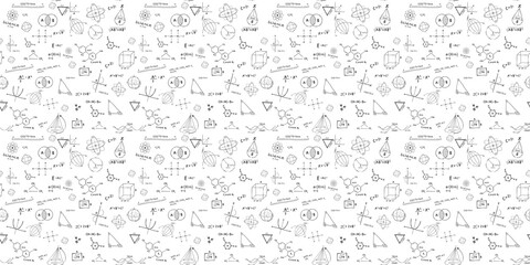 transparent seamless repeating pattern with science, math equations, chemistry and quantum physics r