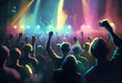 © junghc1 - Crowd raising their hands at music concert. Audience enjoying rock, dance, edm and club festival party. Cartoon painting illustration. Generative AI