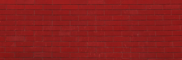 Fototapete - Red brick wall for background in panorama view. Beautiful red block brick wall pattern texture background.