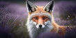 Portrait of a fox with lavender in the background Generative AI