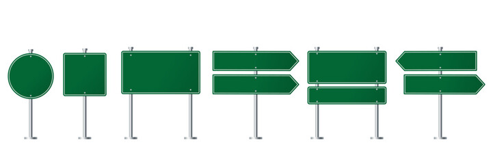 Wall Mural - Collection of blank green road sign or Empty traffic signs difference isolated on white background. illustration vector