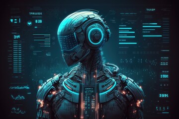 Poster - Artificial intelligence robot concept . Futuristic user interface data and information . Generative AI