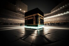 Illustration, Kaaba Mecca In Long Exposure With Color, Generative Ai