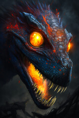 Poster - An image of dragon with glowing eyes. Generative AI.