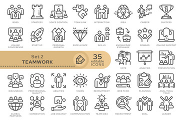 Set of conceptual icons. Vector icons in flat linear style for web sites, applications and other graphic resources. Set from the series - Team and Teamwork. Editable outline icon.	