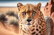 Beautiful cheetah captured in Namibia, Africa. The fastest terrestrial animal in the world is the cheetah. Generative AI