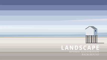 Wall Mural - Landscape background house on the beach minimal landscape vector illustration background	