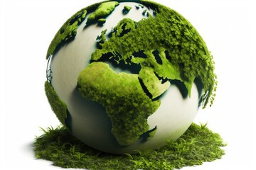 green grass in the shape of a world globe, isolated on a white background. generative ai