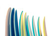Photo of a row of colorfulvintage surfboards isolated on transparent background, png file