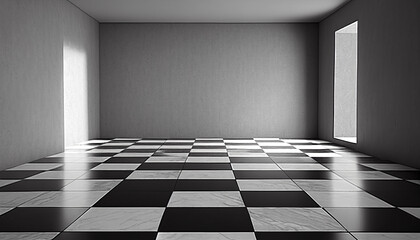 Wall Mural - A black and white checkered floor in a studio empty room, Generative AI