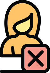 Sticker - Female user delete icon. Outline female user delete vector icon for web design isolated on white background color flat