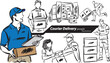 © moniqcca - courier delivery service package people career profession work doodle design drawing vector illustration