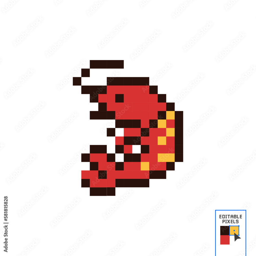 Shrimp pixel art icon. Isolated vector illustration. 8-bit sprite ...