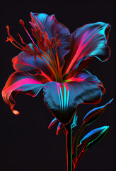 Sticker - vibrant neon lily on dark background - ai generative