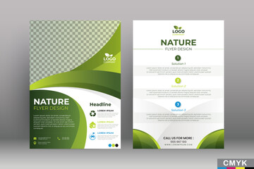 Wall Mural - Green eco flyer, poster, brochure, magazine, annual report, booklet, cover banner template. Modern green leaf, environment design. Size A4 CMYK Vector illustration. Vector