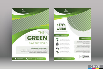 Poster - Green eco flyer, poster, brochure, magazine, annual report, booklet, cover banner template. Modern green leaf, environment design. Size A4 CMYK Vector illustration. Vector