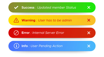 Various notification window templates. The layout of the smartphone warning or message interface. Windows of websites and applications. Vector illustration