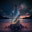 Tornado in a bottle on a beach shoreline with lightening, majestic view, night. Created using ai generative. 