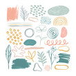 © Dedraw Studio - Minimalist abstract nature art shapes collection. Pastel color doodle bundle for fashion design, summer season or natural concept. Modern hand drawn plant leaf and floral shape decoration set.