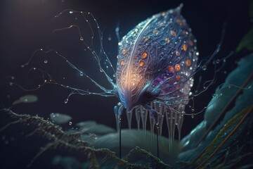 A glowing aquatic creature underwater. Generative AI.