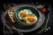 Fried eggs served with chives as a digital illustration (Generative AI)