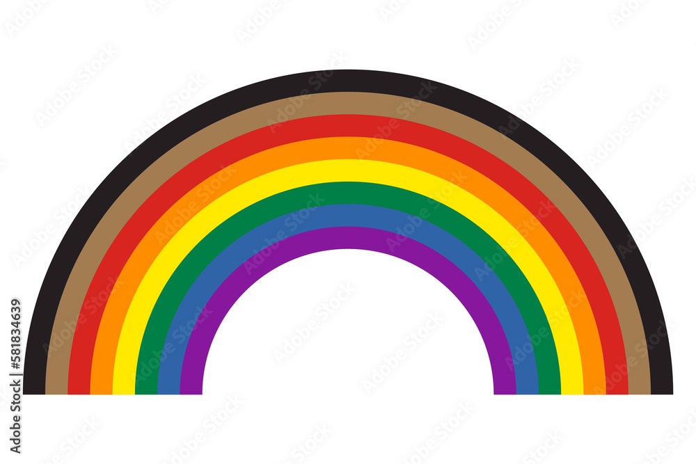 Pride flag Rainbow icon with black and brown stripes isolated on white ...