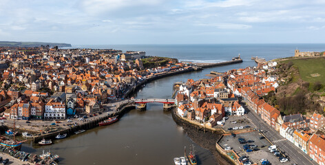 Wall Mural - Aerial view of the Yorkshire coastal town of Whitby