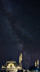 Suleymaniye Mosque and milkyway. Ramadan concept vertical photo