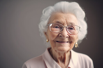 Generative ai close up portrait of senior old smiling grandmother woman