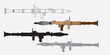 rpg gun Rocket launcher with missiles. Game resources. Vector color and contour clip art illustration isolated on white