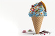 illustrazione di surreale cono gelato con al posto del gelato dei fiori, concetto di primavera da gustare, creato con intelligenza artificiale