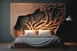 Bed with a unique headboard featuring an artful and unexpected design inspired by natural elements, concept of Organic Shapes and Unconventional Design, created with Generative AI technology