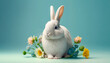 white Easter rabbit surrounded by spring flowers,  Generative AI