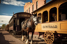 An Old-fashioned Horse-drawn Train In An Old West Generative AI