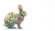 Easter bunny rabbit made of Spring flowers, watercolor. Generative AI