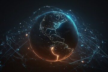 Wall Mural - Worldwide network background, Earth network connection tehnology background, wallpaper planet Generative AI