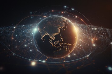 Wall Mural - Worldwide network background, Earth network connection tehnology background, wallpaper planet Generative AI