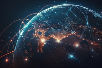 Wall Mural - Worldwide network background, Earth network connection tehnology background, wallpaper planet Generative AI