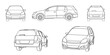 © Anton Baranovskyi - Set of classic station wagon. Different five view shot - front, rear, side and 3d. Outline doodle vector illustration