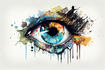 Wall Mural - watercolor illustration of a abstract cyber eye. generative ai