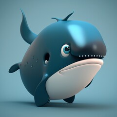 Wall Mural - 3D cartoon illustration, cute whale, ai generative