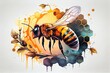 Watercolor Illustration of a Honey Bee On The Background Of A Honeycomb. Generative AI