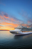 Fototapeta Big Ben - Luxury cruise ship sailing to port on sunrise 