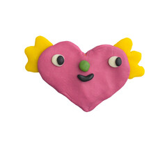 funky groove valentine heart.Plasticine craft sticker.Clay 3d render patch.Real texture plasticine.quirky portrait character.Psychedelic funny hippie icon.Saint valentine love party 00s and 90s style