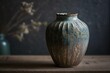 Weathered and chipped ceramic vase with a unique glaze pattern, concept of Aged and Ornate, created with Generative AI technology