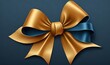 © Nadia - a blue and gold bow on a blue background with a gold ribbon on the top of the bow is a light blue ribbon with a light blue center.  generative ai