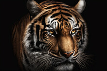 Tiger Face On Black Background. Generative AI