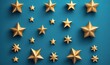  a group of gold stars on a blue background with a blue background and a blue background with a few gold stars on the bottom of the image.  generative ai