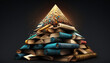 knowledge is power, a pyramid built with books, created with books. created with ai generative tools