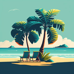 Landscape with palm trees and sea, beach vacation. generative ai tools 